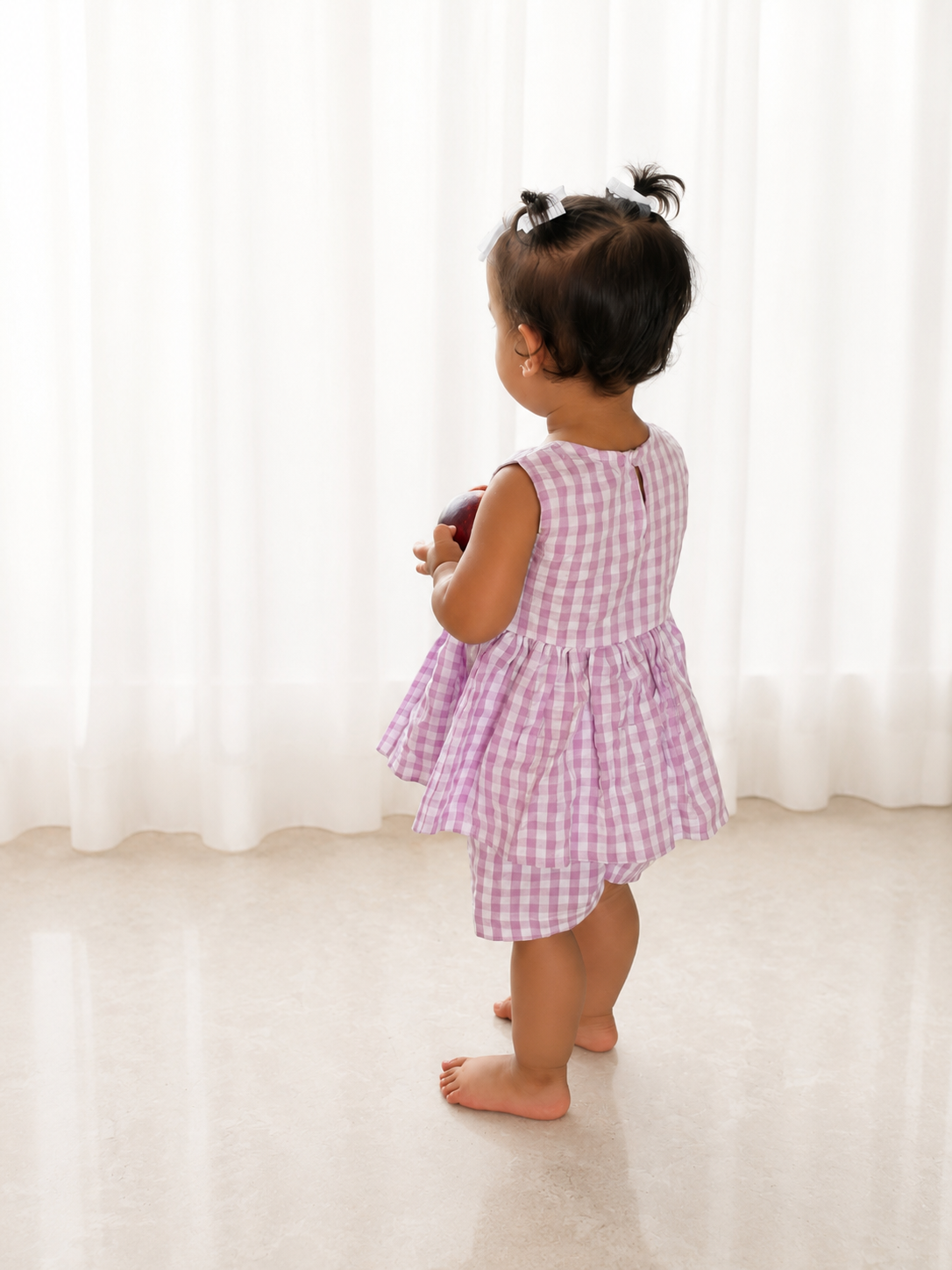 Lavender Gingham Check Cotton Co-ord Set for Girls | Juneli