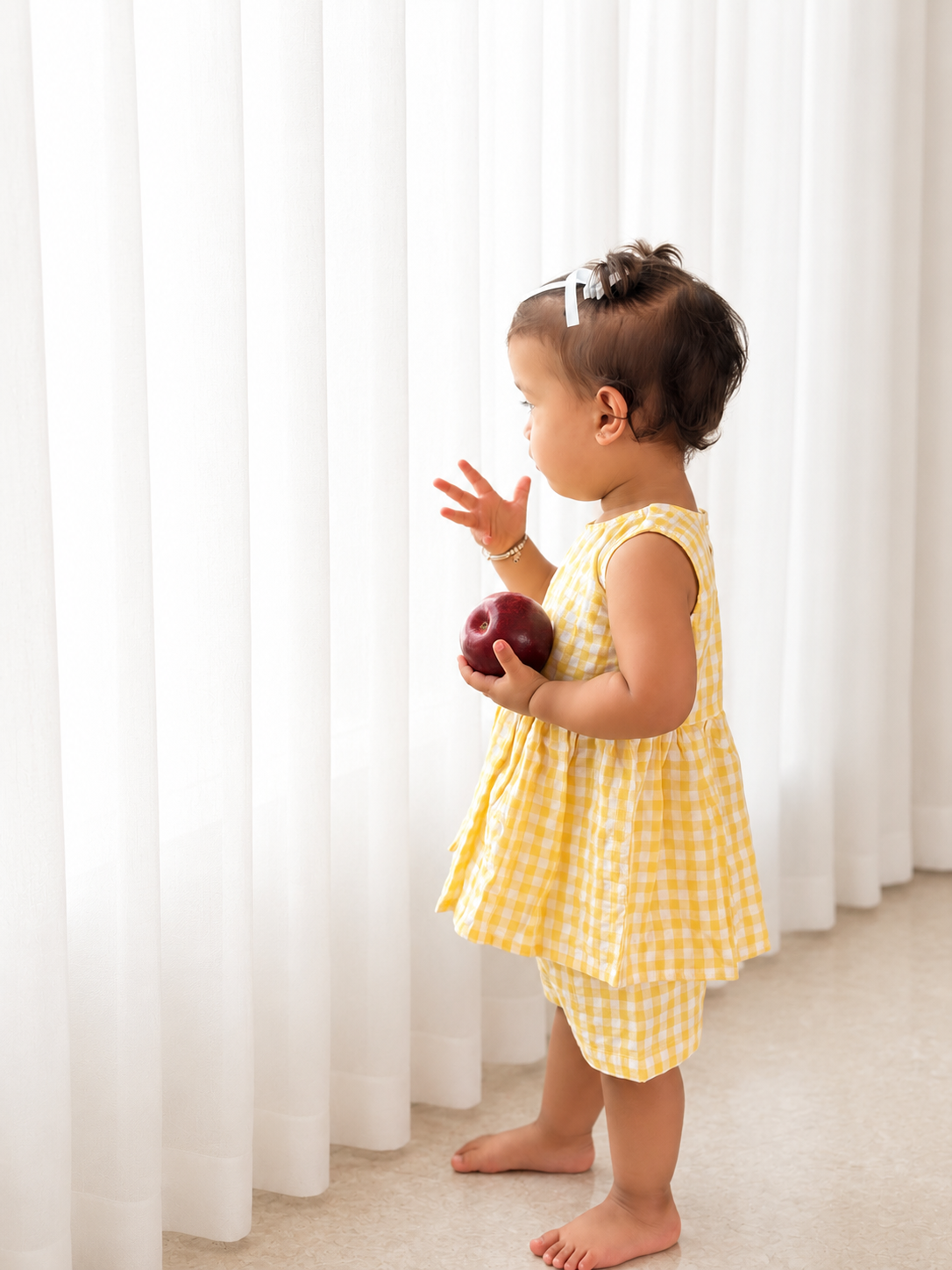 Honey Gingham Cotton Co-ord Set for Girls