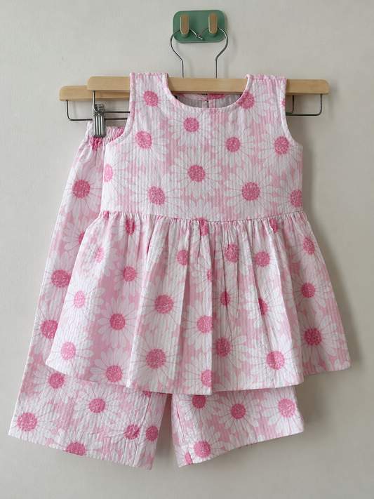 Daisy Bloom Pink Daisy Cotton Co-ord Set for Girls | Juneli