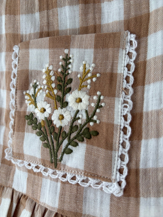 Embroidered Muslin Brown Gingham Co-ord Set