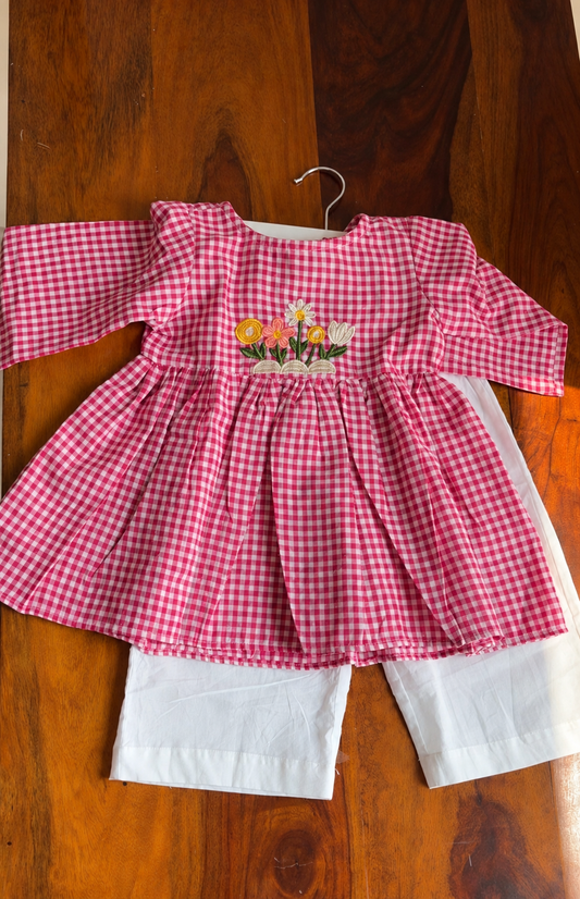 Bloom Garden pink gingham embroidered set – styled photo