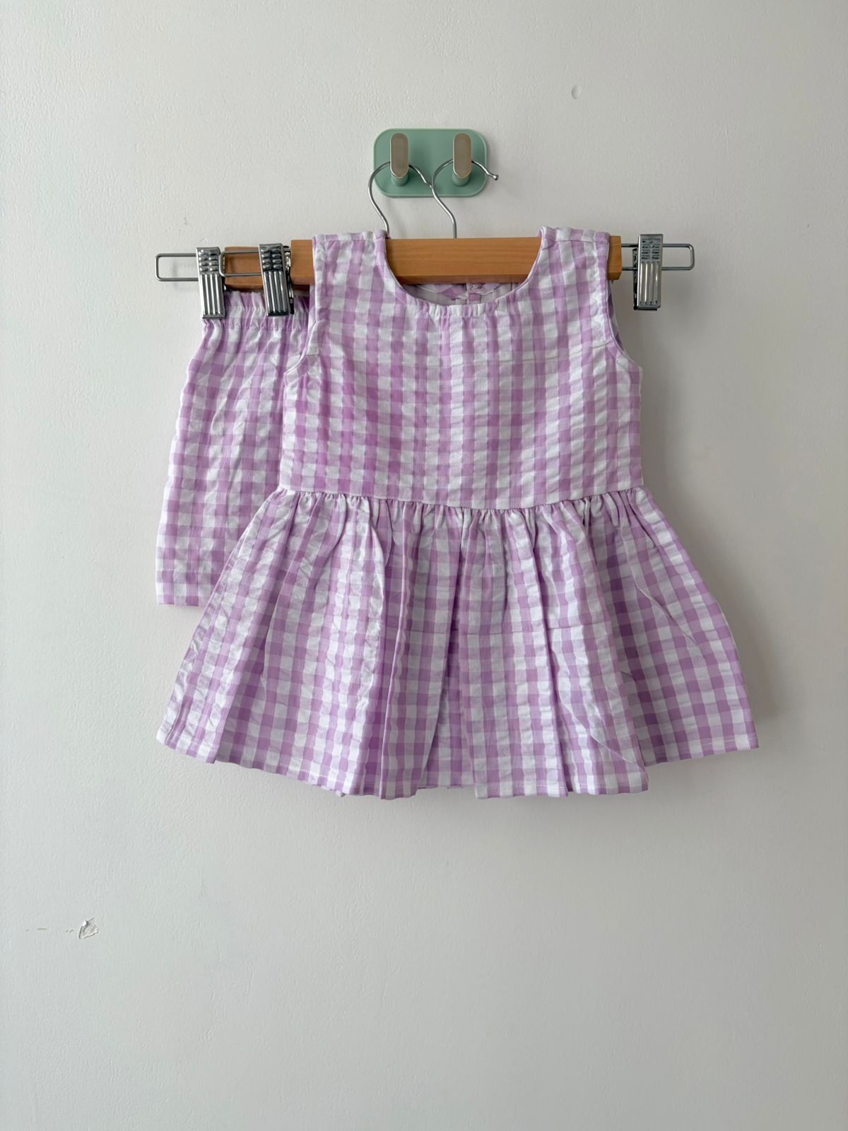Lavender Gingham Check Cotton Co-ord Set for Girls | Juneli